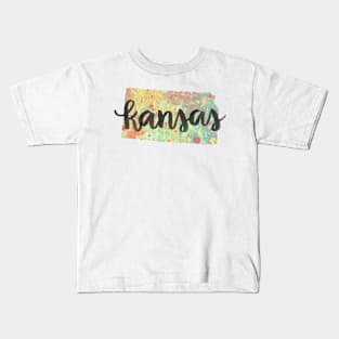 kansas - calligraphy and abstract state outline Kids T-Shirt